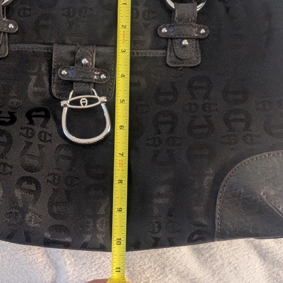 Etienne Aigner - Black Leather Canvas Handbag Totebag Purse - Picture 13 of 14